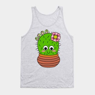 Cute Cactus Design #226: Chunky Cactus With Pink Flower And Buds Tank Top